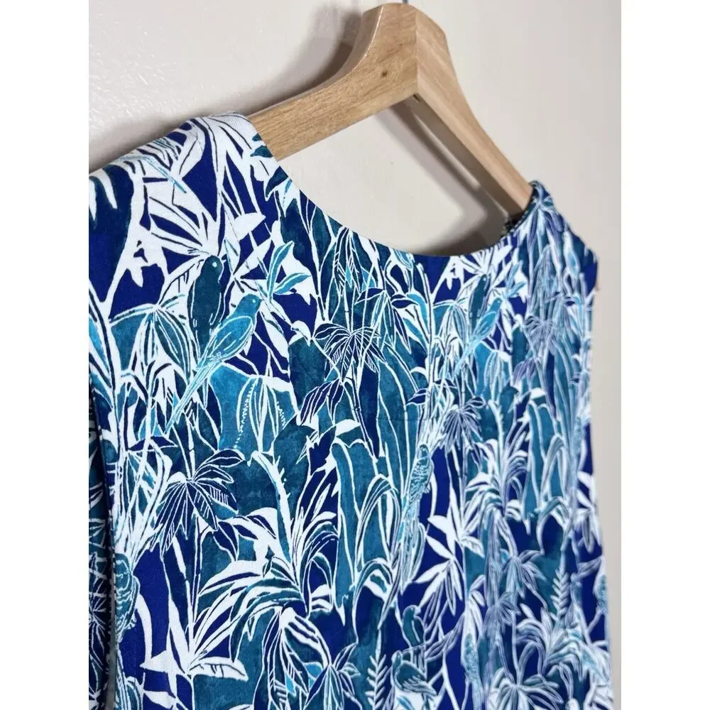J. Jill Womens Dress Tropical Print Hawaii Beach Blue XL Stretch Coastal - Picture 10 of 12